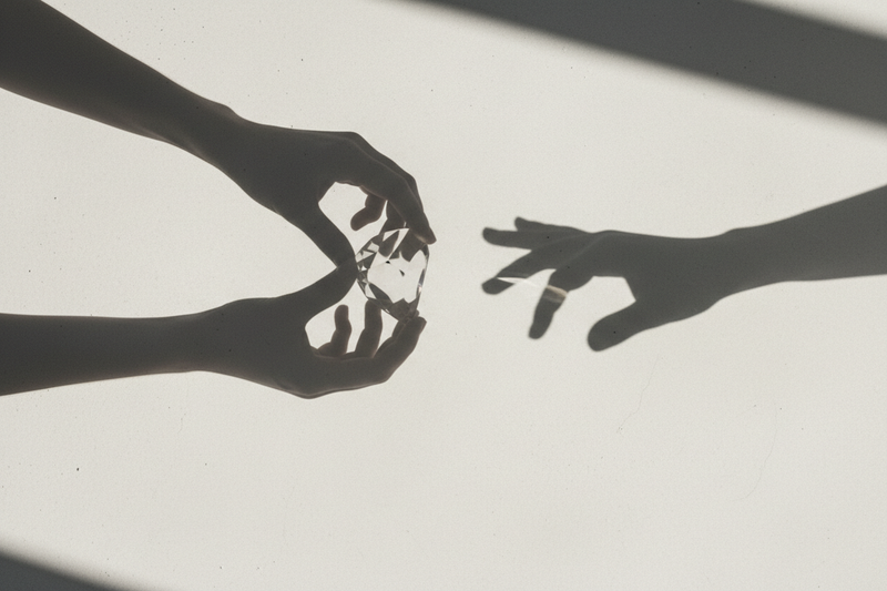 Shadows of hands touching or passing an object